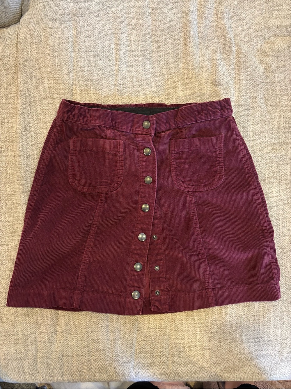 Brandy Melville Burgundy Corduroy Button-Front Mini Skirt